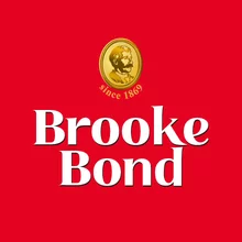Красный фон с логотипом Brooke Bond, выполненным жирным белым шрифтом, золотая эмблема с изображением мужского профиля над текстом и слова «с 1869 года» — все это представлено с фирменным стилем Soldis.