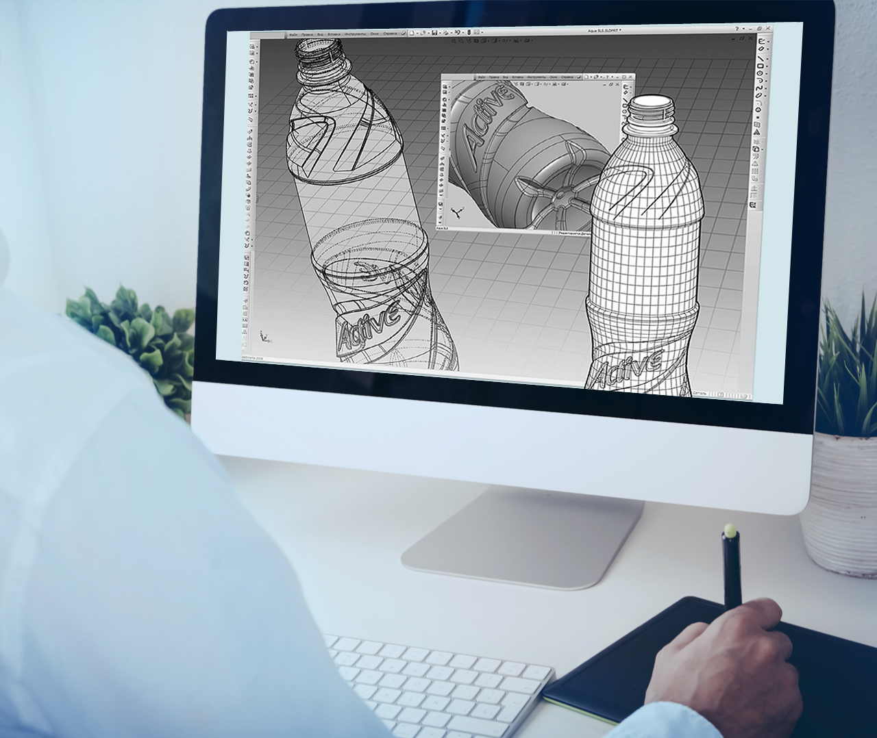 3D моделирование дизайна формы упаковки бренда воды Aqua Minerale в портфеле брендингового агентства Soldis